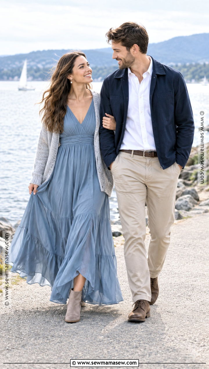 Dusty Blue Dress Engagement Photo Outfit - 15 engagement photo outfits september
