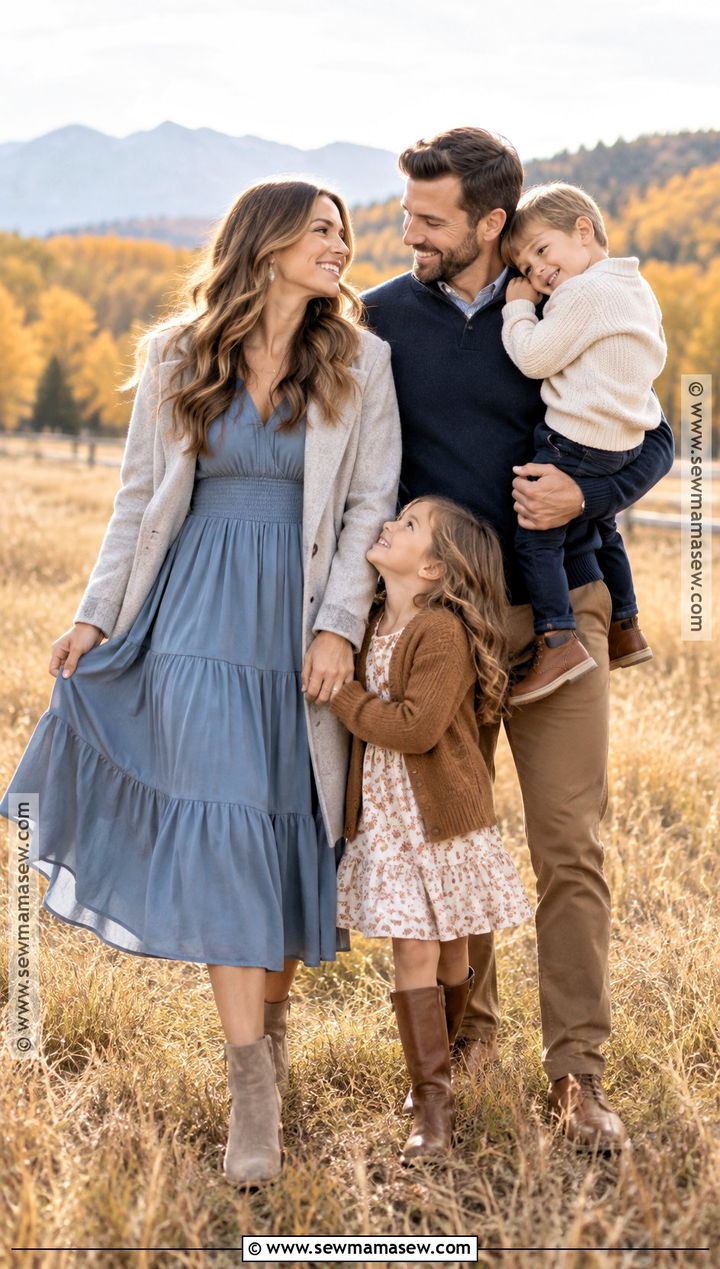 Dusty Blue Dress Fall Family Picture Outfit - 15 fall family pictures outfits for moms