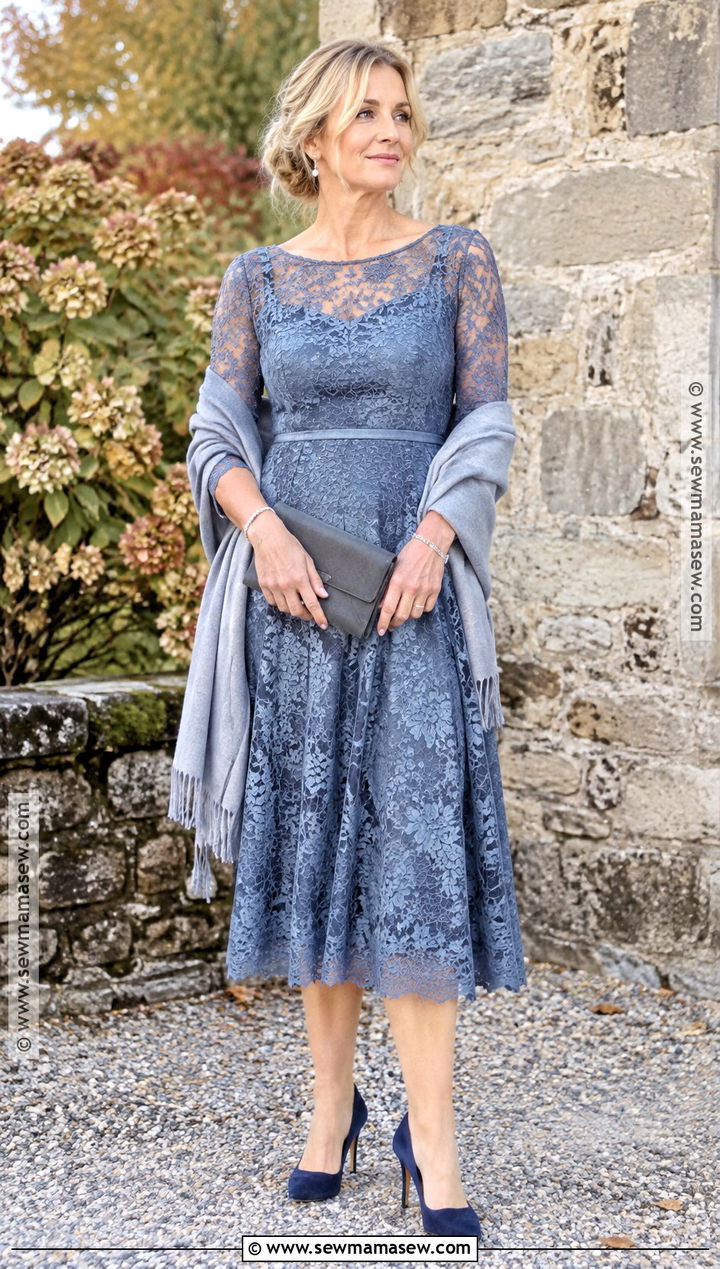 Dusty Blue Lace Mother Of The Bride Dress - 25 fall mother of the bride dresses rustic
