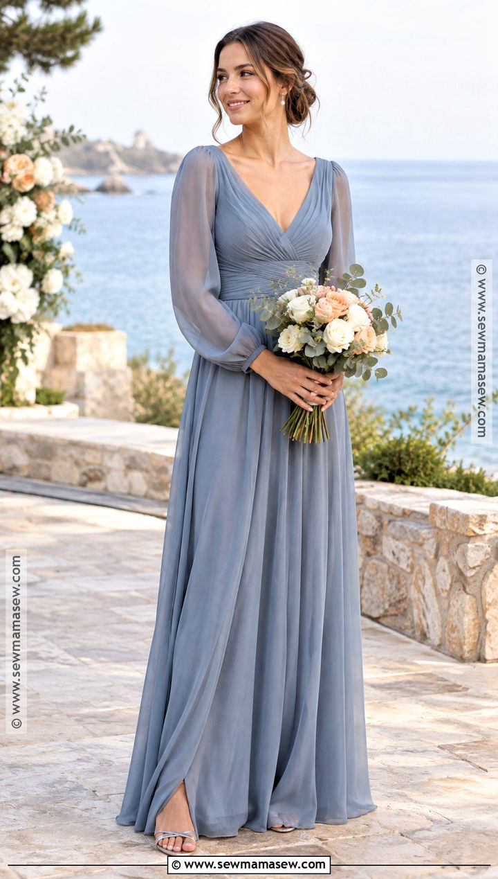 Dusty Blue Long Sleeve Bridesmaid Dress - 20 september bridesmaid dresses