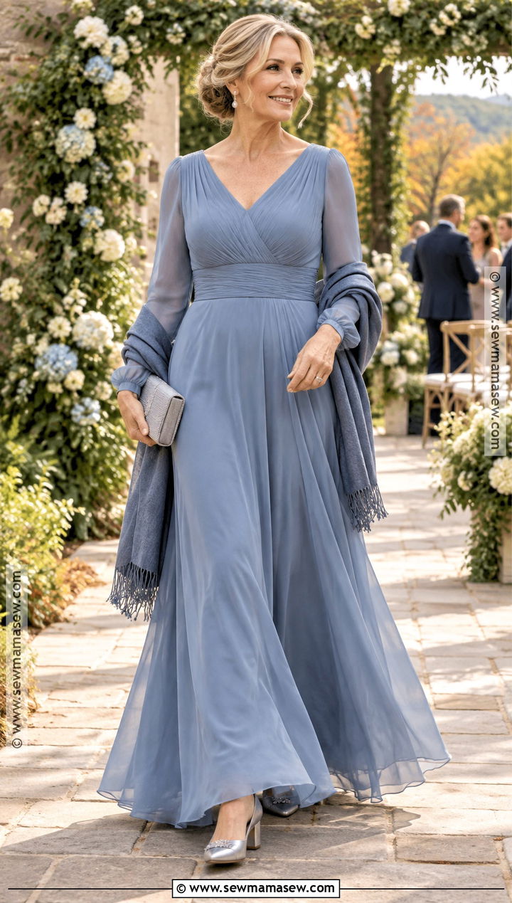 Dusty Blue Long Sleeve Mother of the Groom Dress - 15 mother of the groom dresses fall