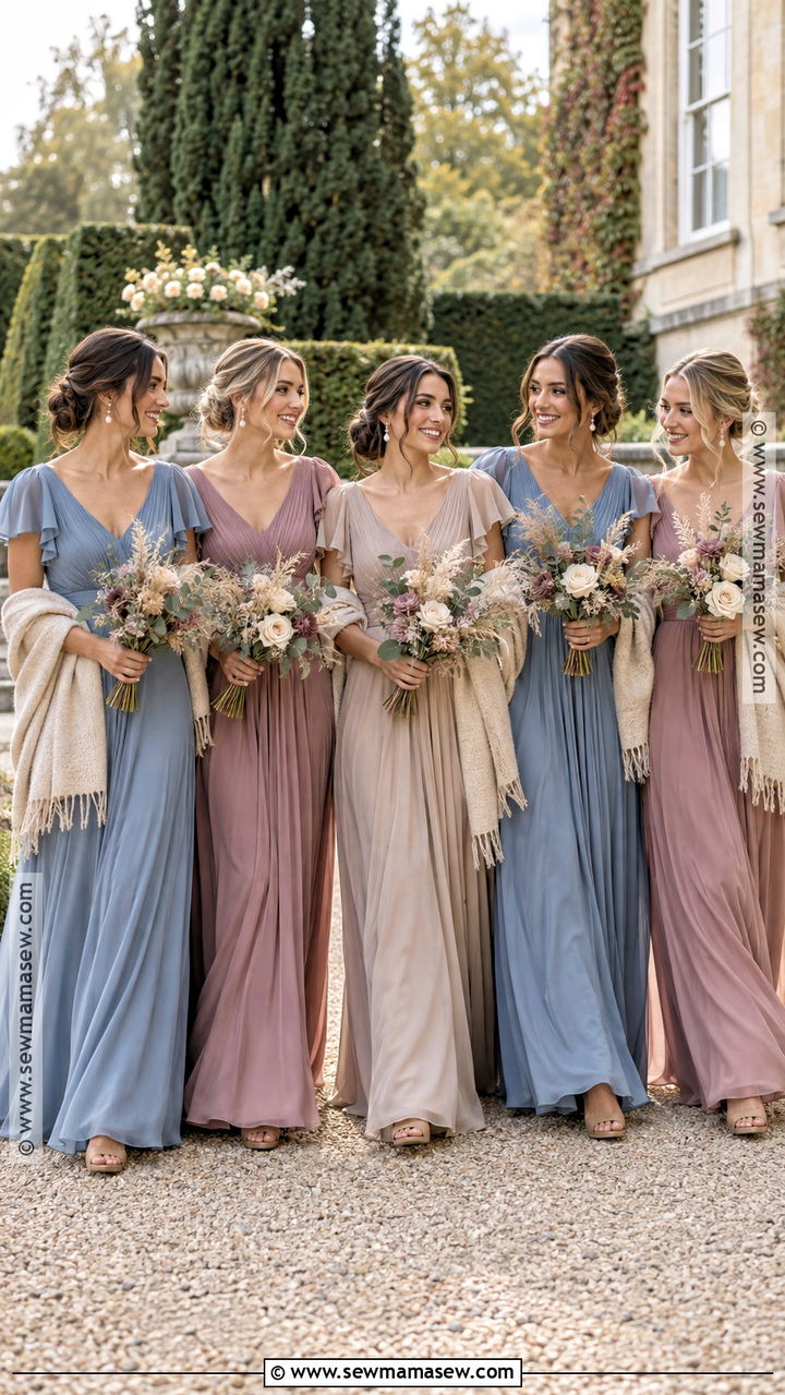 Dusty Blue Mauve And Beige Bridesmaid Dresses - 20 autumn bridesmaid dresses color palettes