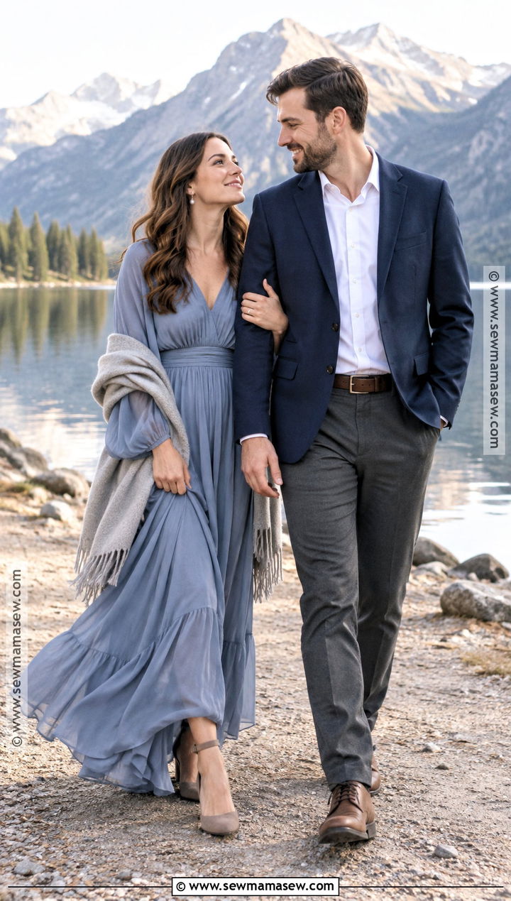 Dusty Blue Maxi Dress Fall Engagement Outfit - 25 fall engagement pictures outfit ideas