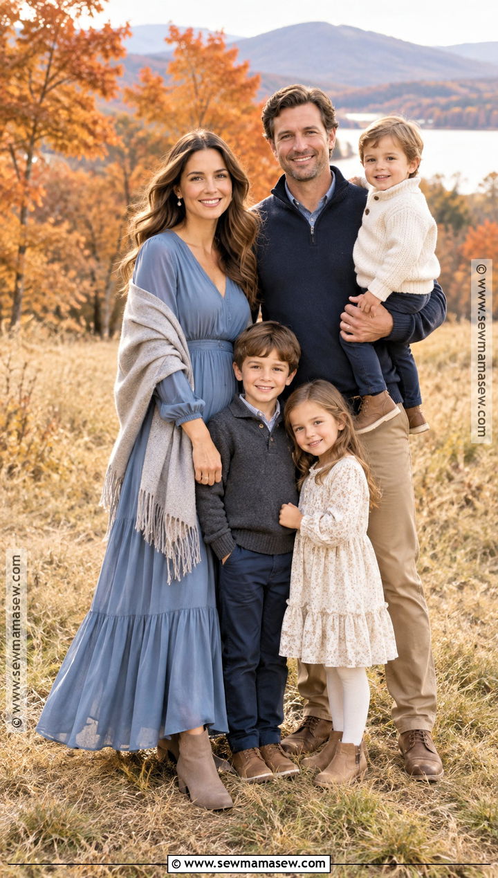 Dusty Blue Maxi Dress With Taupe Boots - 15 fall family picture dress ideas