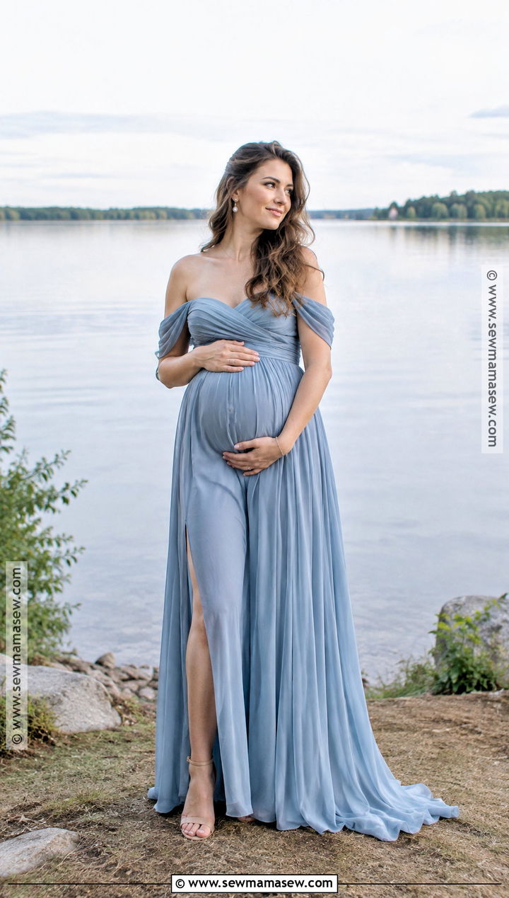 Dusty Blue Off Shoulder Maternity Gown - 15 september maternity pictures outfits