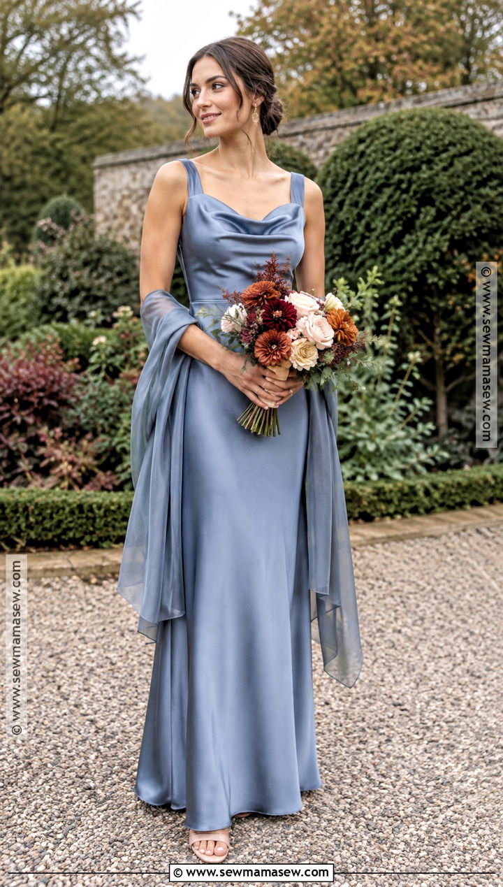 Dusty Blue Satin Bridesmaid Dress - 15 October Bridesmaid Dresses Blue