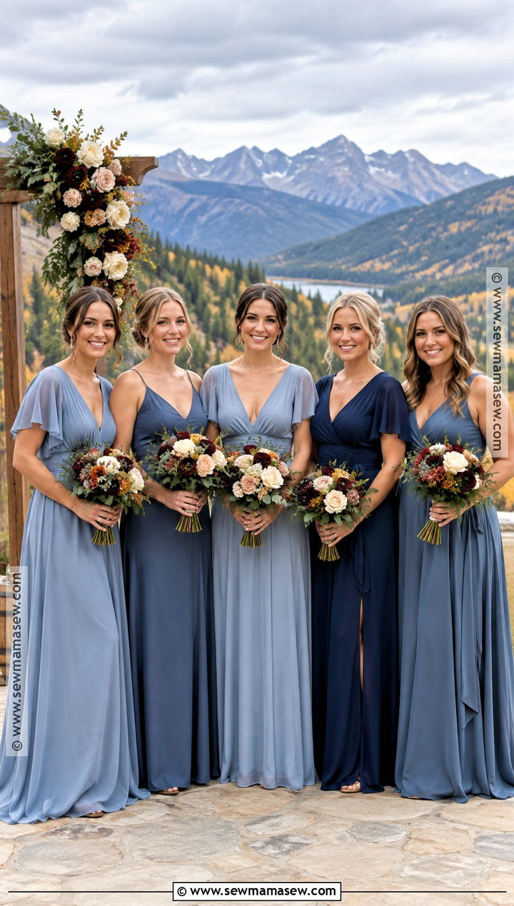 Dusty Blue Slate And Navy Mismatched Bridesmaid Dresses - 15 mismatched bridesmaid dresses fall autumn color palettes