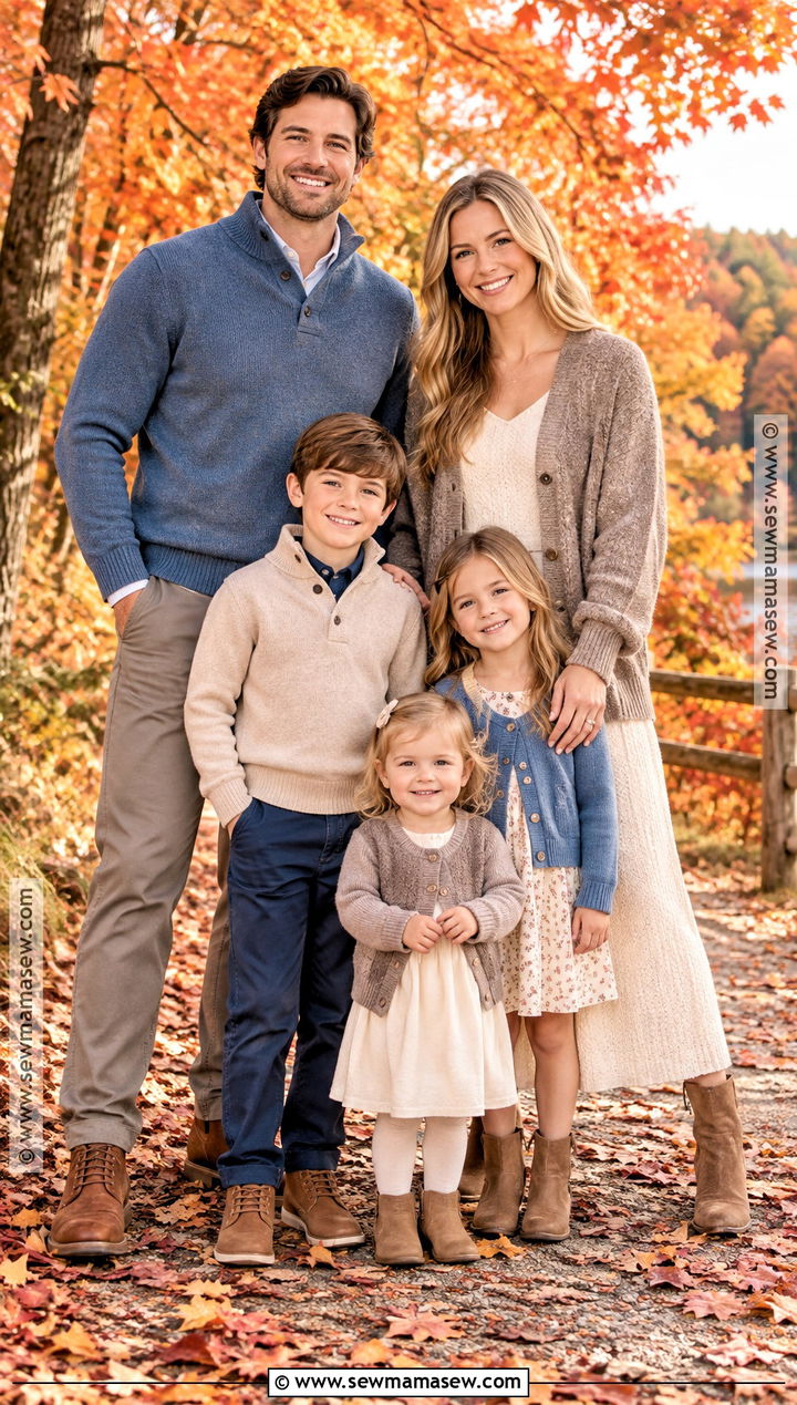 Dusty Blue Sweater And Taupe Family Outfit - 15 fall family photos sweaters