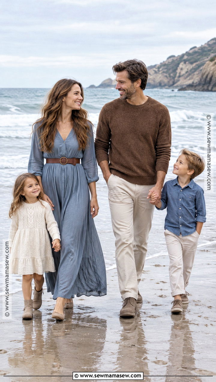 Dusty Blue and Brown Fall Beach Family Outfit - 15 fall beach outfits for family pictures