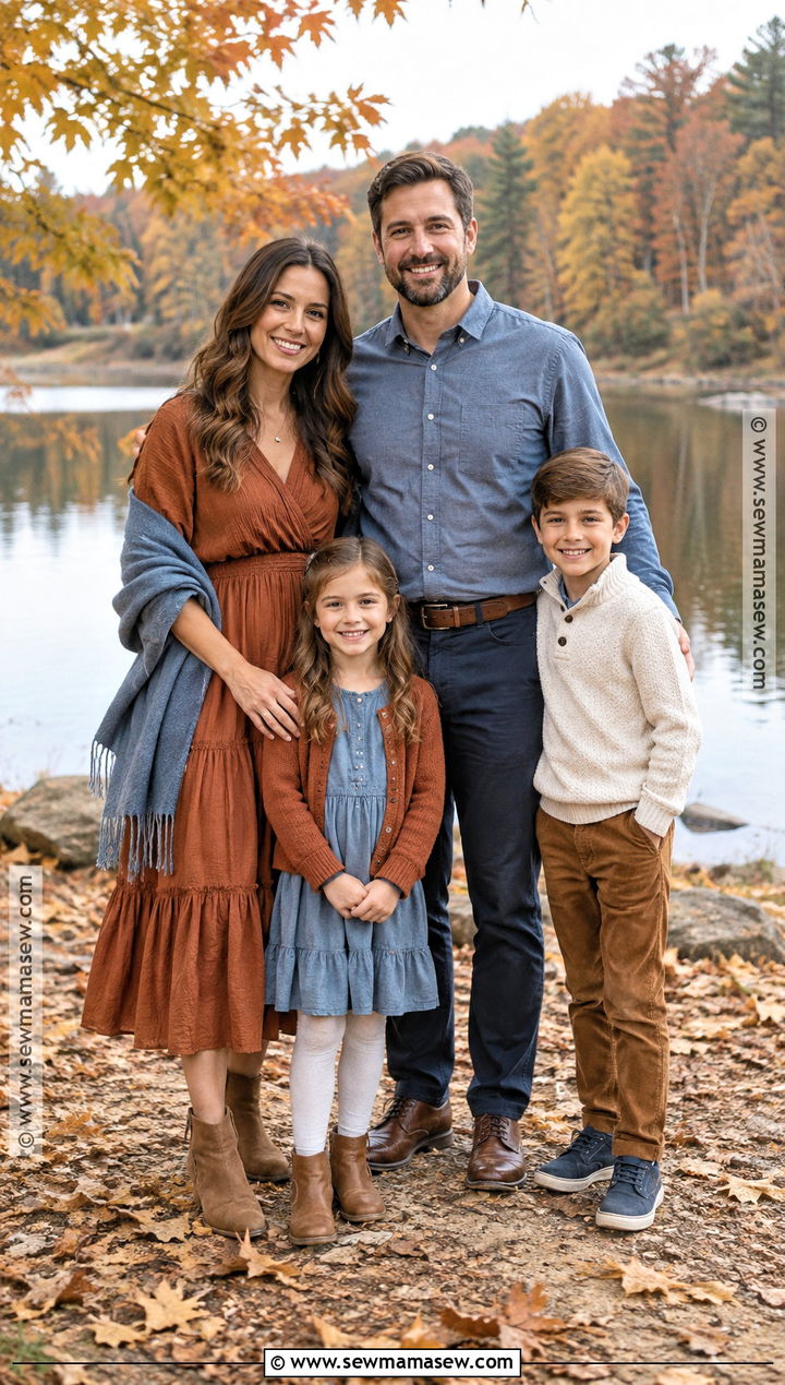 Dusty Blue and Copper Fall Family Outfit - 15 fall outfits for family pictures outside