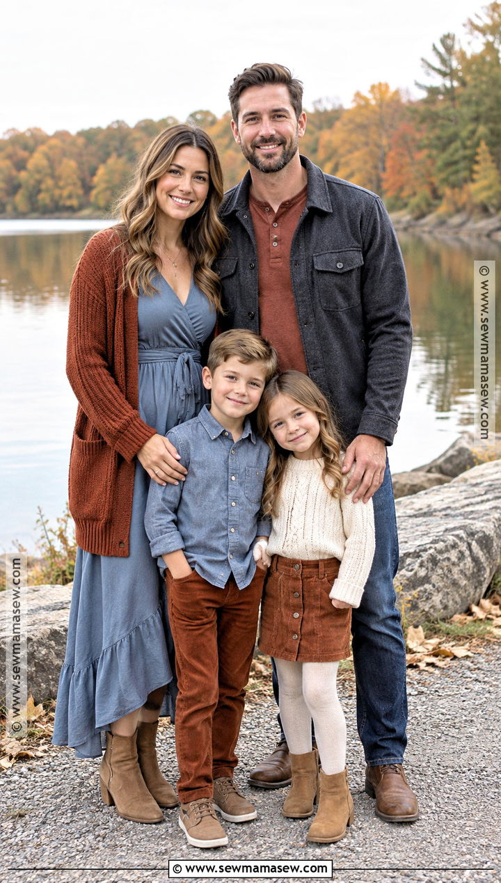 Dusty Blue and Rust Fall Family Photo Outfits - 15 Fall 2026 Family Photo Outfits