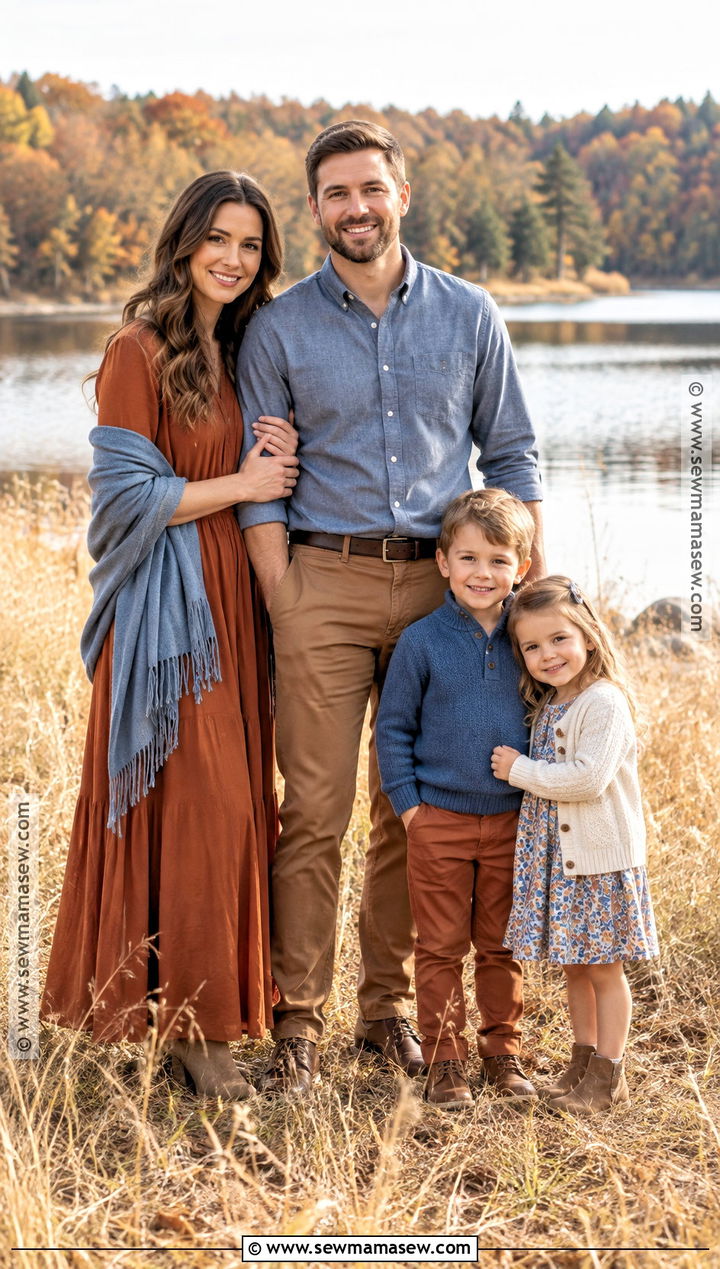 Dusty Blue and Rust Fall Family Picture Outfits - 20 family of 4 fall picture outfits