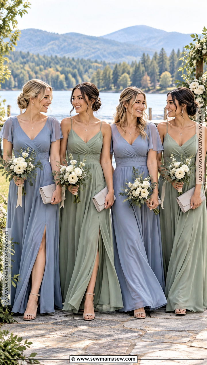 Dusty Blue and Sage Bridesmaid Dresses - 15 Fall Wedding Palette Bridesmaid Dress Ideas