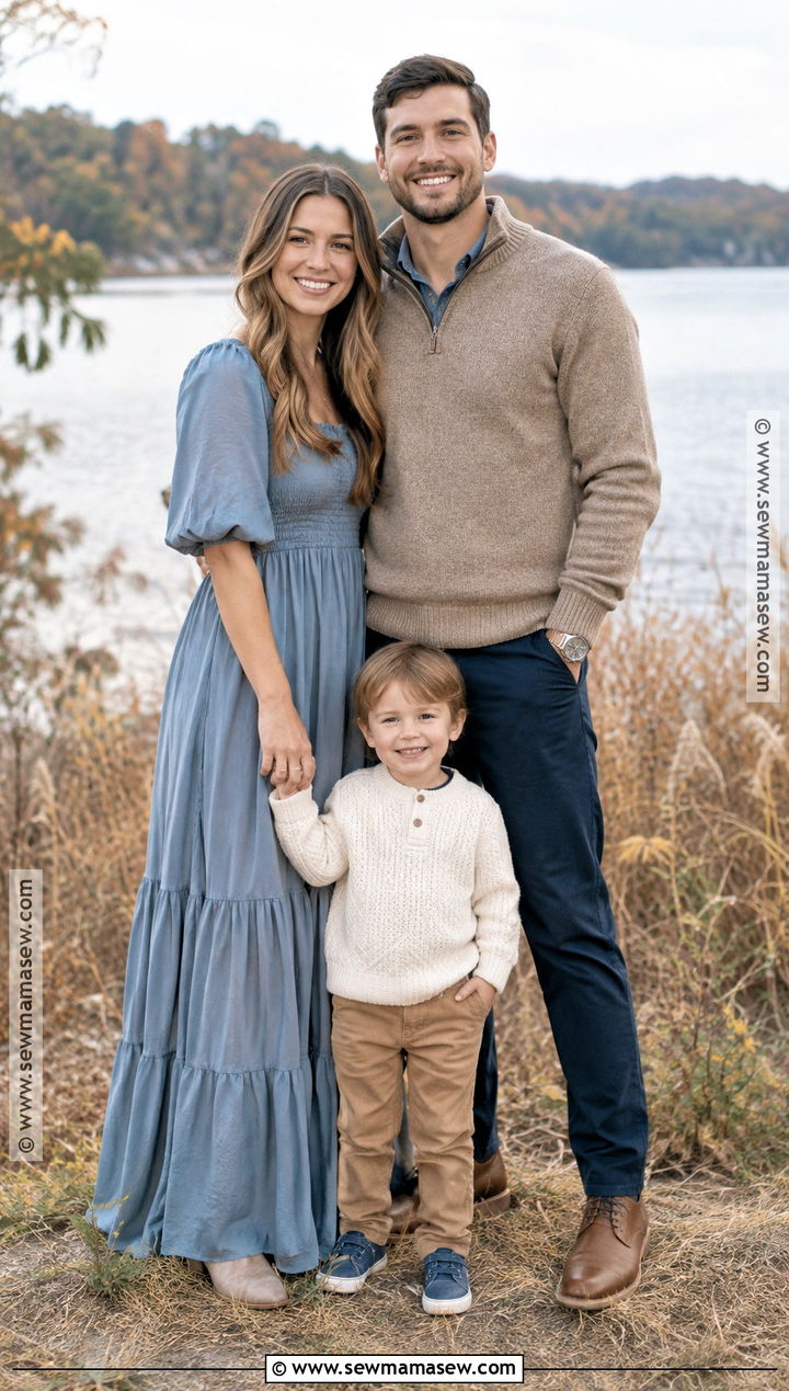 Dusty Blue and Tan Family of 3 Fall Photo Outfit - 20 family of 3 fall photo outfits