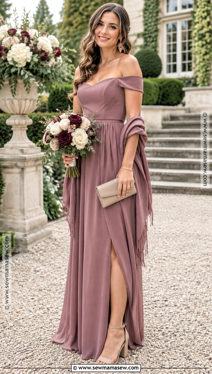 Dusty Mauve Crepe Bridesmaid Dress - 15 Fall Themed Bridesmaid Dresses