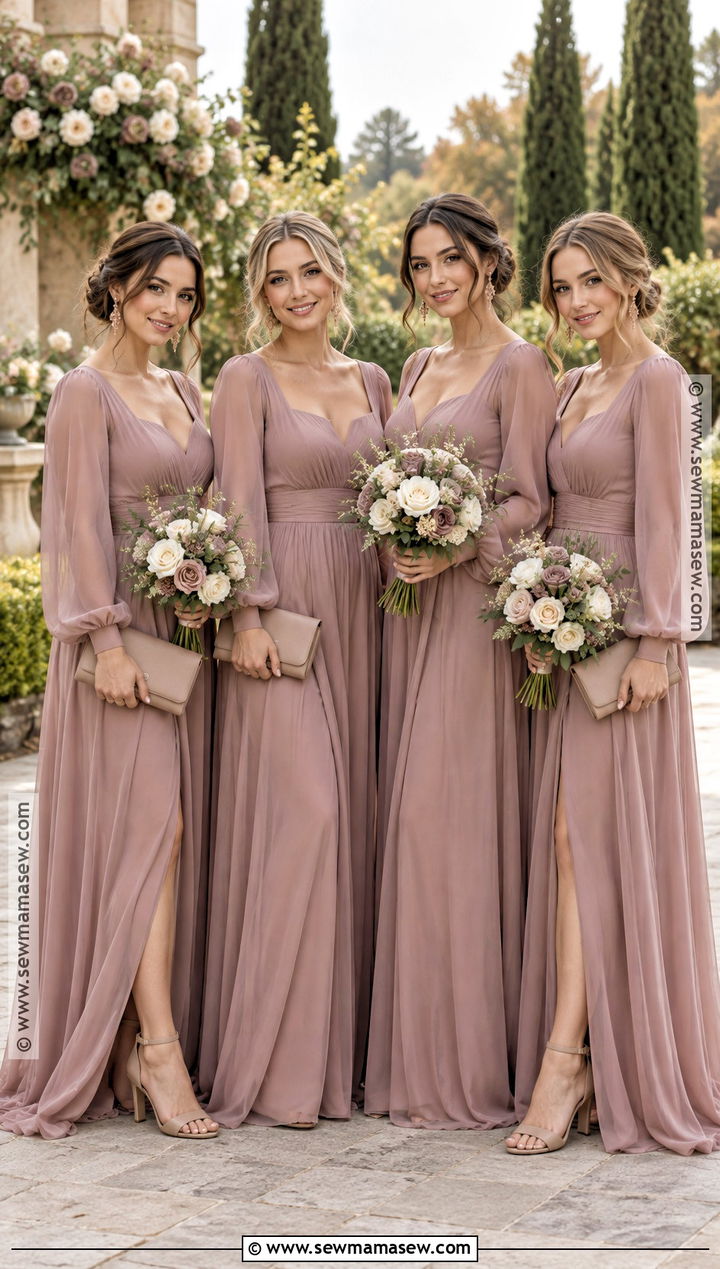 Dusty Mauve Long Sleeve Fall Bridal Party Outfit - 20 fall bridal party attire ideas