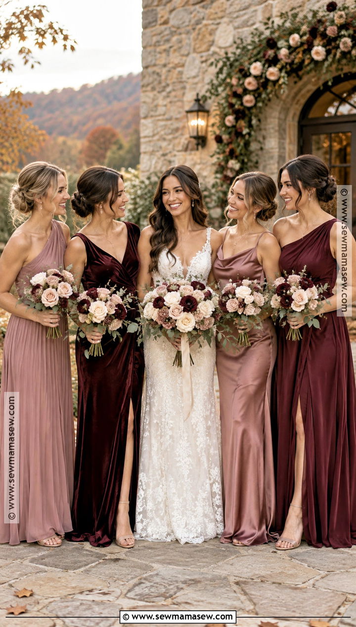 Dusty Rose And Burgundy Bridesmaid Dresses - 20 fall bridesmaid dresses mismatched