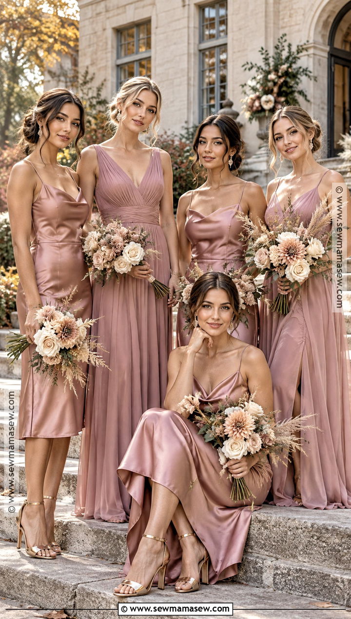 Dusty Rose Bridesmaid Dresses With Champagne Details - 20 wedding color schemes fall september bridesmaid dresses