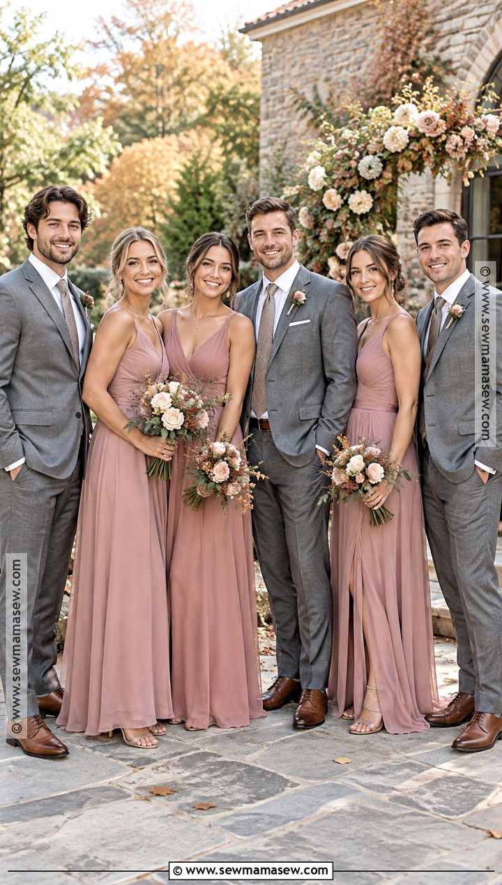 Dusty Rose Bridesmaid Dresses With Gray Groomsmen Suits - 15 fall wedding bridesmaid dresses and groomsmen