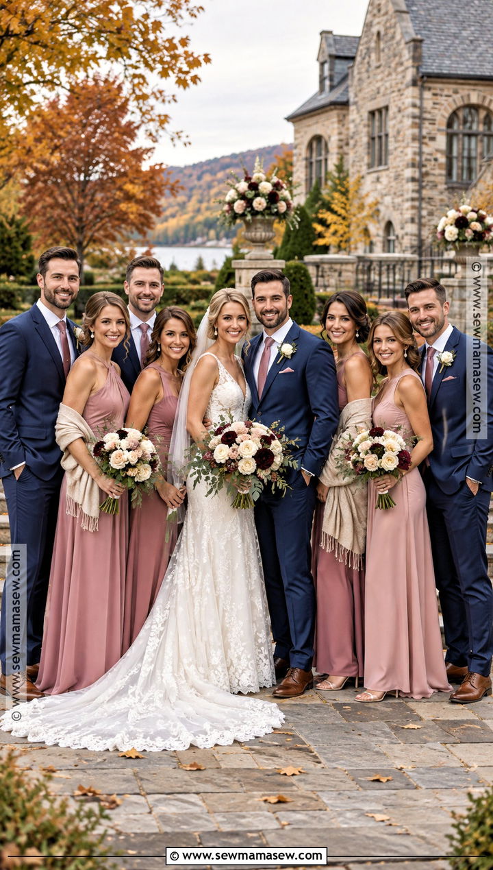 Dusty Rose Bridesmaid Dresses With Navy Groomsmen - 15 fall bridesmaid dresses mismatched with groomsmen
