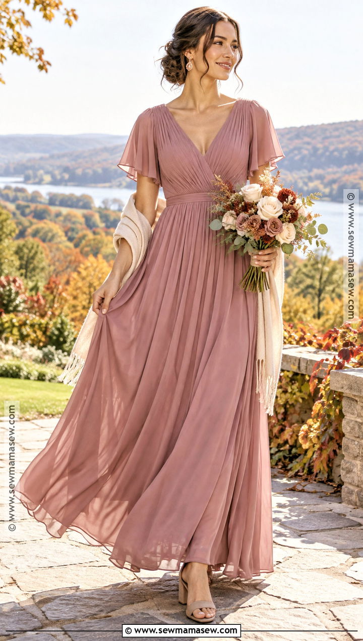 Dusty Rose Chiffon Autumn Bridesmaid Dress - 25 autumn bridesmaid dresses