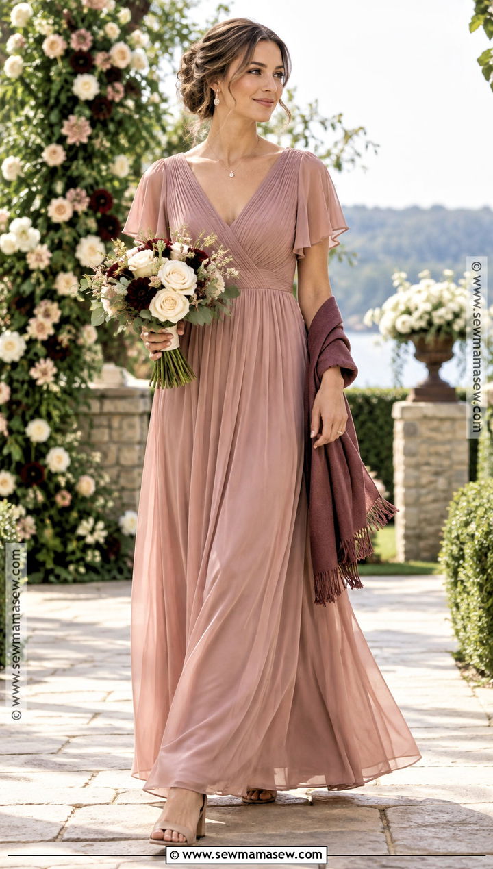 Dusty Rose Chiffon Bridesmaid Dress - 15 Fall Coloured Bridesmaid Dresses