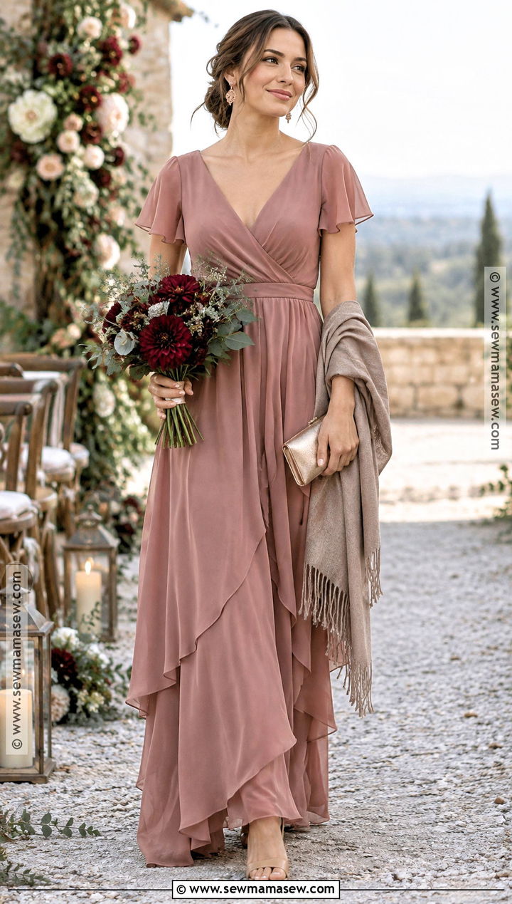 Dusty Rose Chiffon Fall Bridal Party Dress - 15 fall bridal party dresses