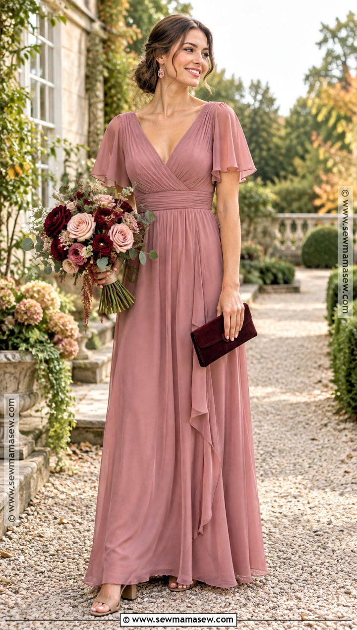 Dusty Rose Chiffon Fall Bridesmaid Dress - 25 fall wedding bridesmaid dresses