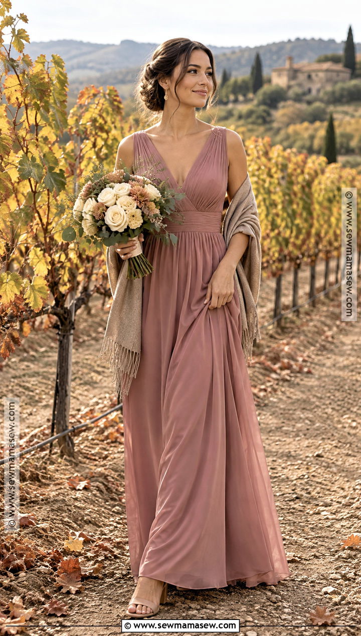 Dusty Rose Chiffon Fall Bridesmaid Dress - 15 pink fall bridesmaid dresses