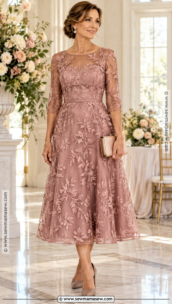 Dusty Rose Embroidered Fall Mother of the Bride Dress - 20 fall mother of the bride dresses classy