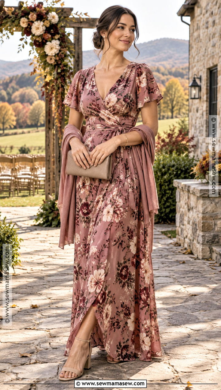 Dusty Rose Floral Bridesmaid Dress - 15 fall wedding dress bridesmaid ideas