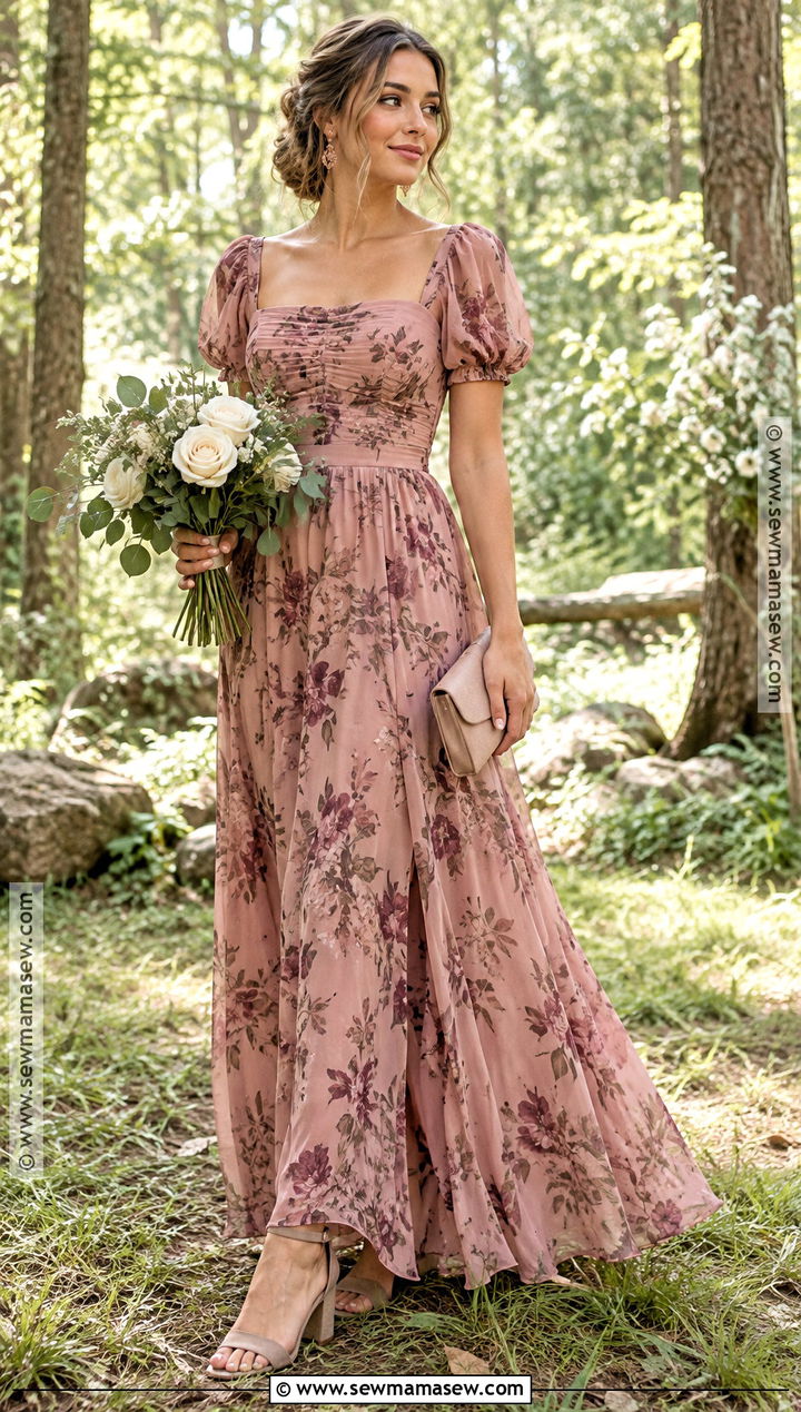 Dusty Rose Floral Bridesmaid Dress - 15 Fall Rustic Bridesmaid Dresses