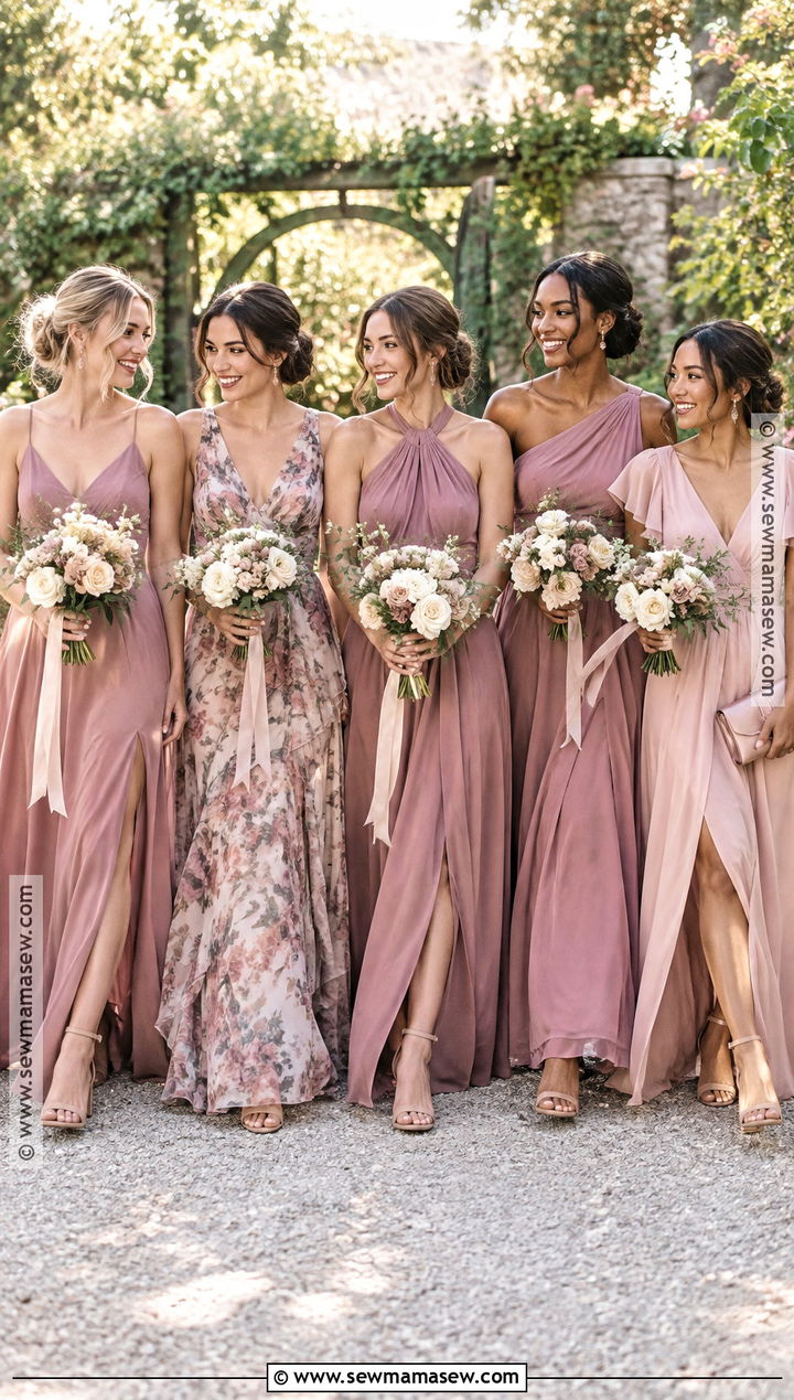 Dusty Rose Floral Chiffon Dress Outfit - 15 Floral Bridesmaid Dresses Mismatched Fall