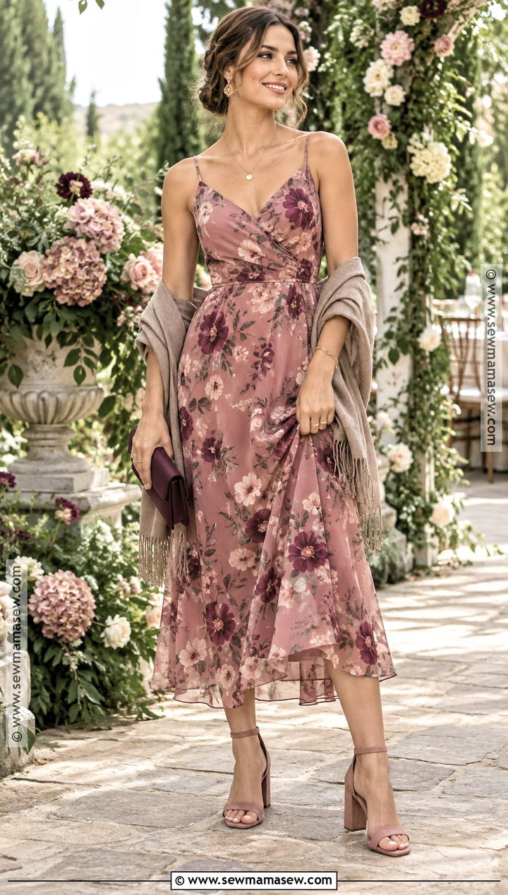 Dusty Rose Floral September Wedding Guest Dress - 25 september wedding guest dress ideas