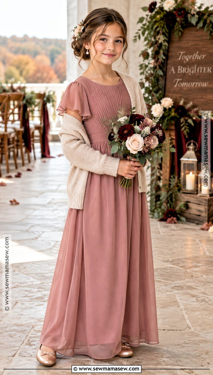 Dusty Rose Flutter Sleeve Junior Bridesmaid Dress - 15 Fall Wedding Junior Bridesmaid Dresses