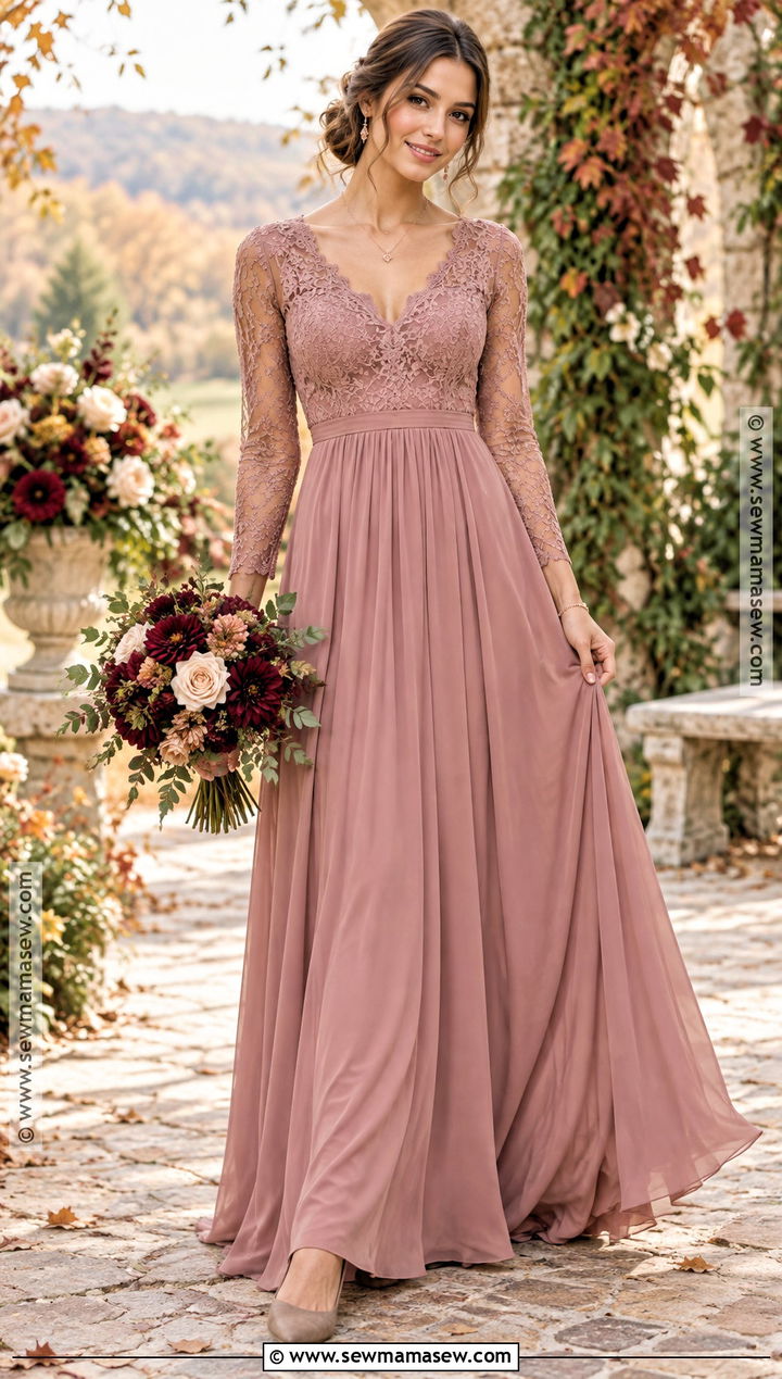 Dusty Rose Lace Boho Bridesmaid Dress - 15 Fall Boho Bridesmaid Dress Ideas