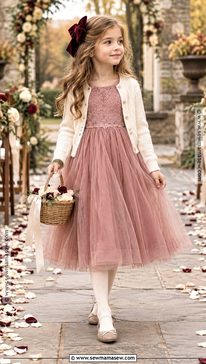 Dusty Rose Lace Flower Girl Dress - 15 Fall Color Flower Girl Dresses