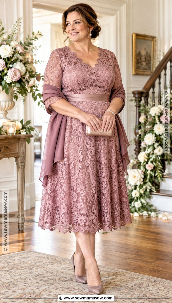 Dusty Rose Lace Plus Size Mother of the Bride Dress - 20 mother of the bride dresses plus size fall