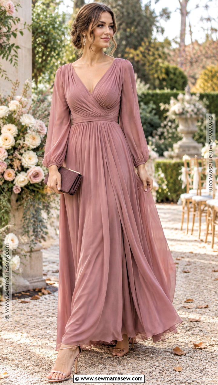 Dusty Rose Long Sleeve Bridesmaid Dress With Rose Gold Heels - 25 bridesmaid dresses fall