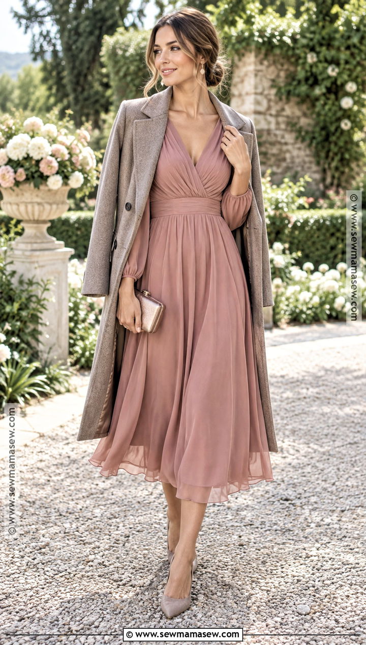 Dusty Rose Long Sleeve Wedding Guest Dress - 20 Fall Color Wedding Guest Dresses