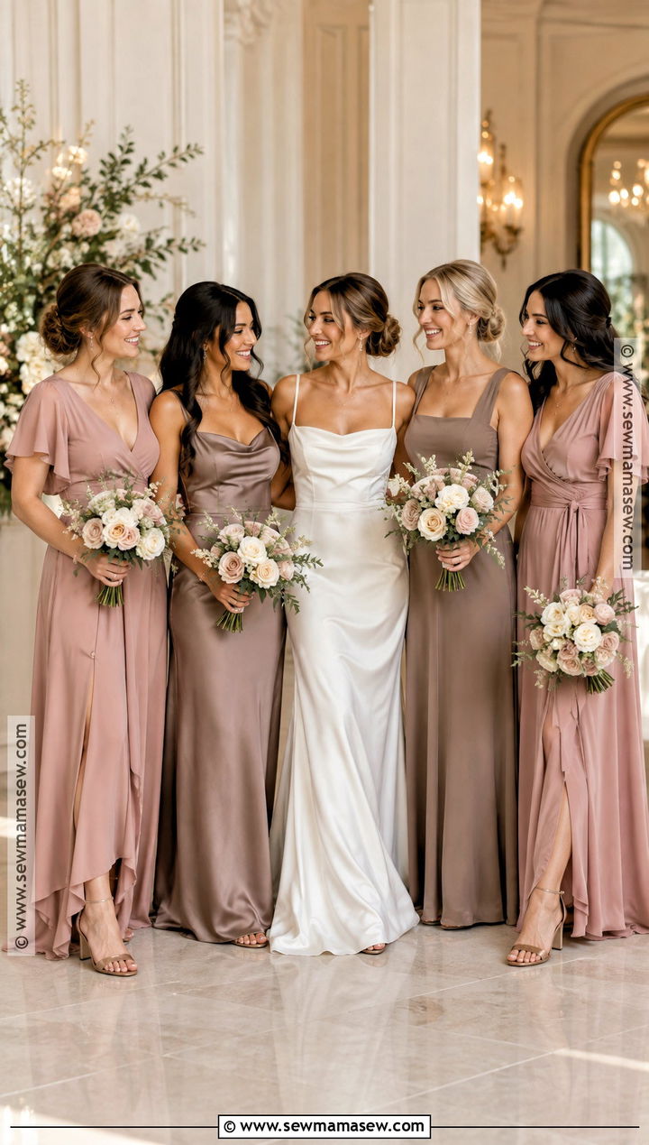 Dusty Rose Mocha and Cream Bridesmaid Dresses - 20 fall bridesmaid dresses color palettes