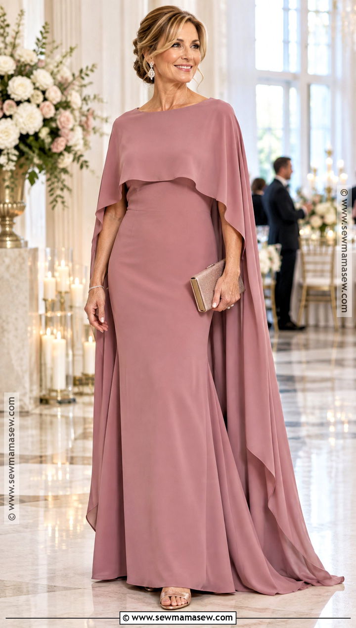 Dusty Rose Mother of the Groom Cape Dress With Rose Gold Heels - 20 mother of groom dresses fall