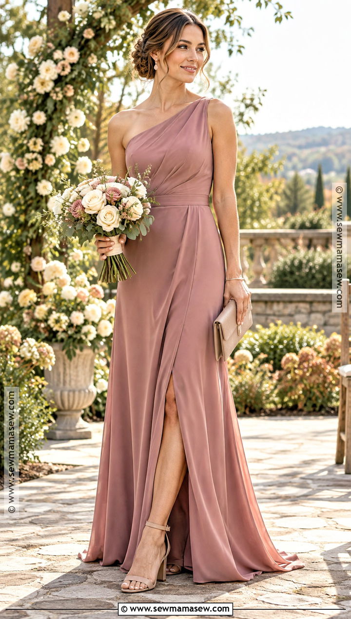 Dusty Rose One Shoulder Bridesmaid Dress - 15 early fall bridesmaid dresses