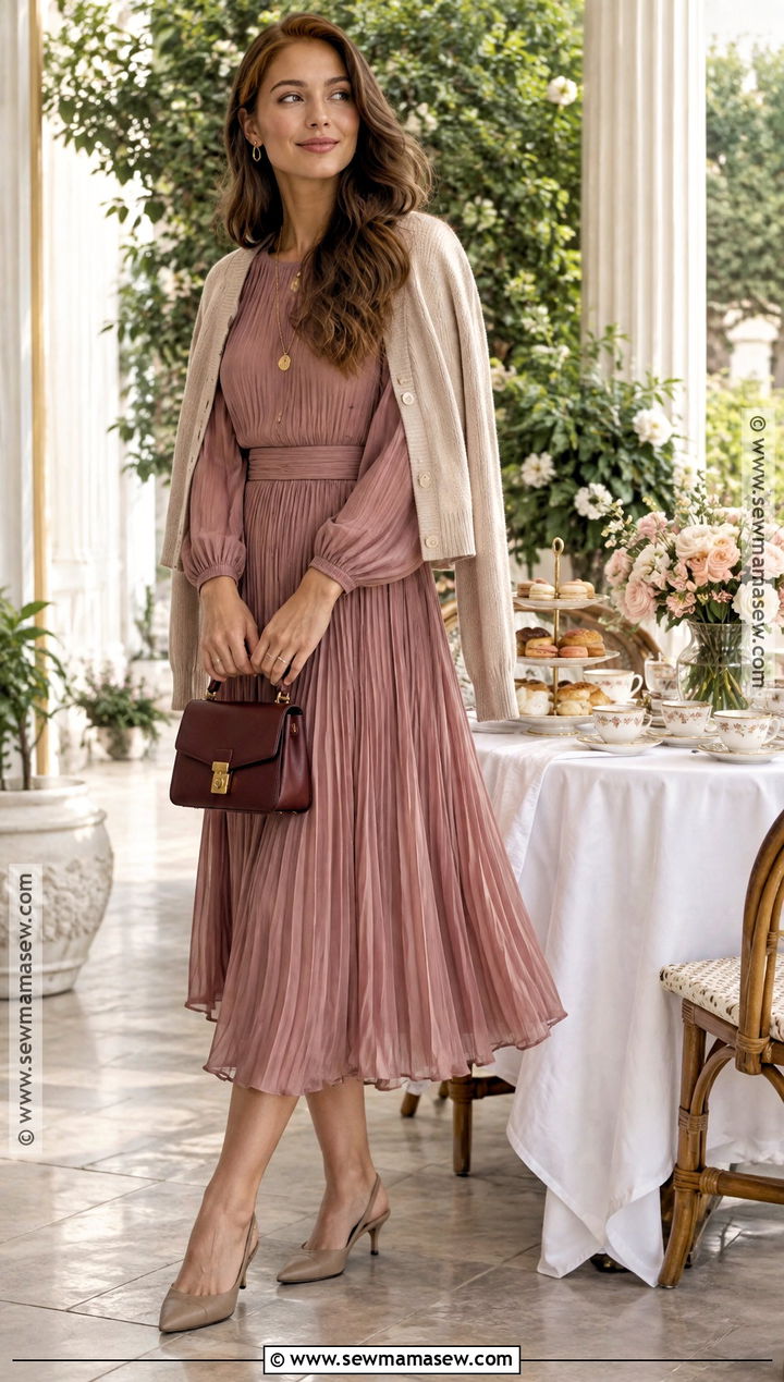 Dusty Rose Pleated Dress Bridal Shower Outfit - 15 october bridal shower outfit ideas
