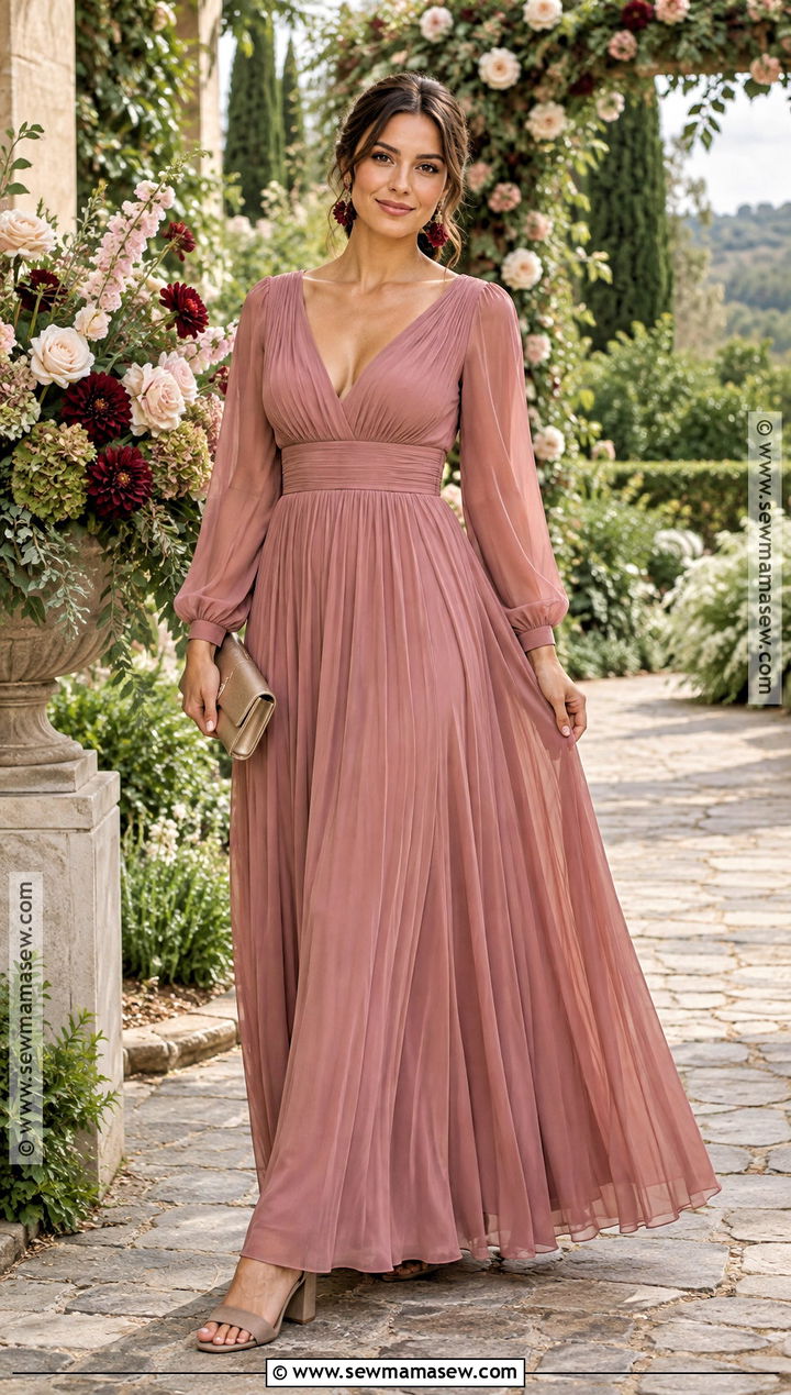 Dusty Rose Pleated Wedding Party Dress - 15 fall wedding party dresses
