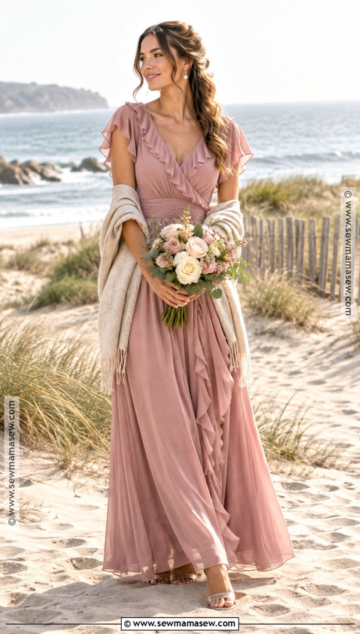 Dusty Rose Ruffle Beach Bridesmaid Dress - 15 Fall Beach Bridesmaid Dresses