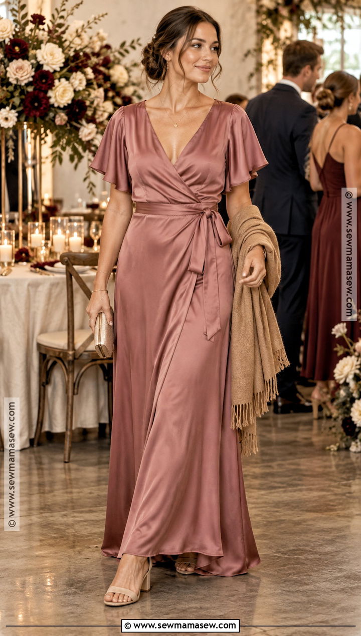 Dusty Rose Satin Wrap Bridesmaid Dress - 20 bridesmaid dresses autumn