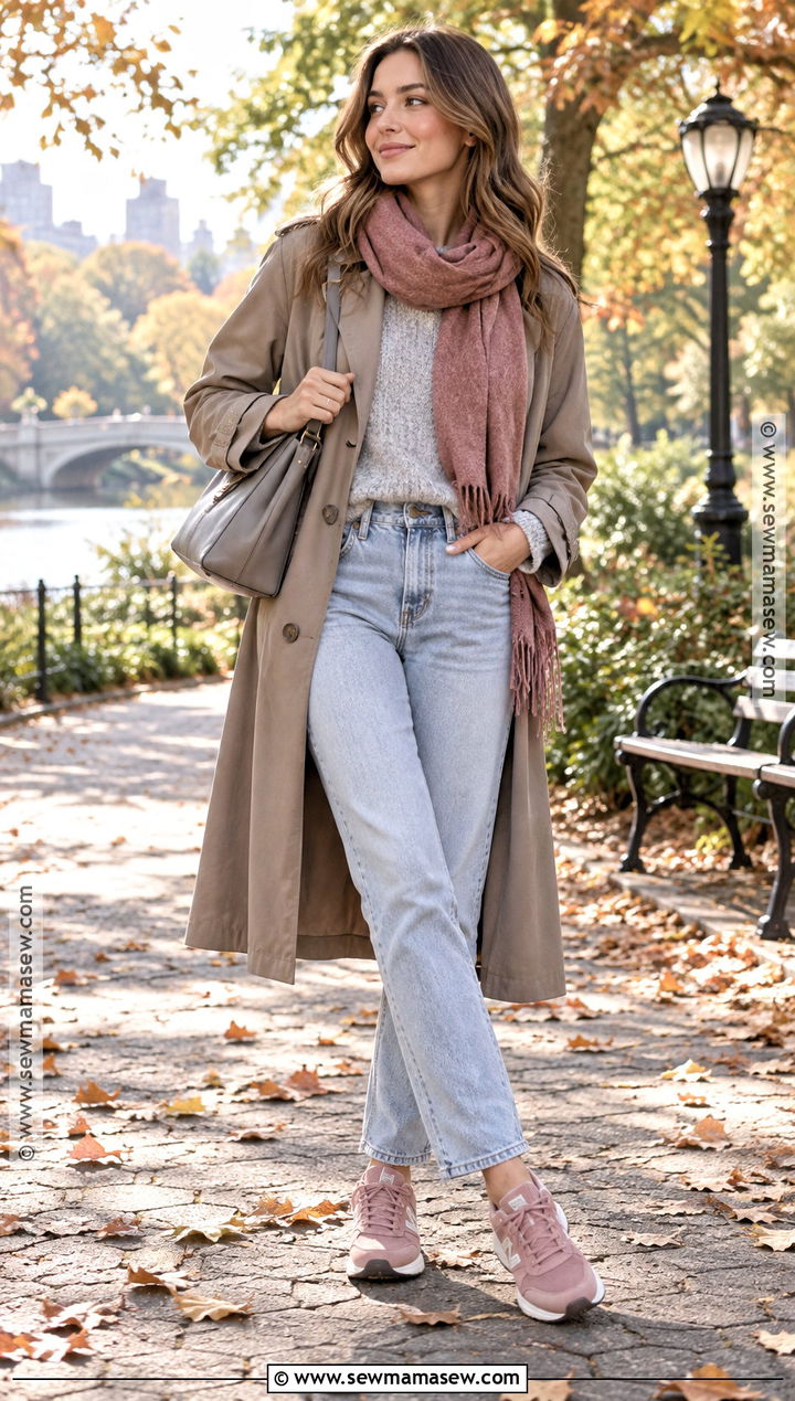 Dusty Rose Sneakers With Light Wash Jeans - 15 Autumn Color Sneakers