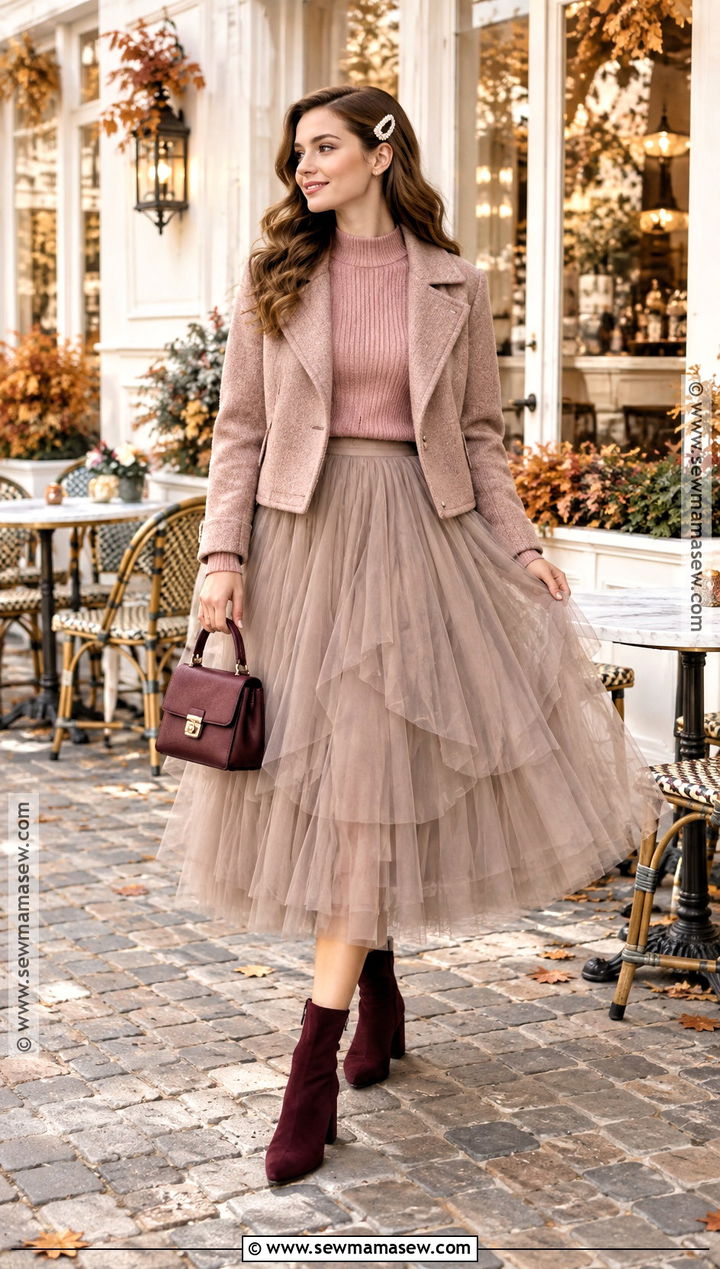 Dusty Rose Sweater And Tulle Skirt Fall Princess Outfit - 15 Fall Princess Outfit Ideas