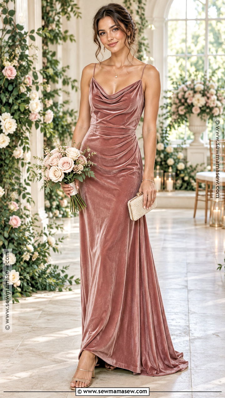 Dusty Rose Velvet Bridesmaid Dress - 15 Fall Velvet Bridesmaid Dresses Different Colors